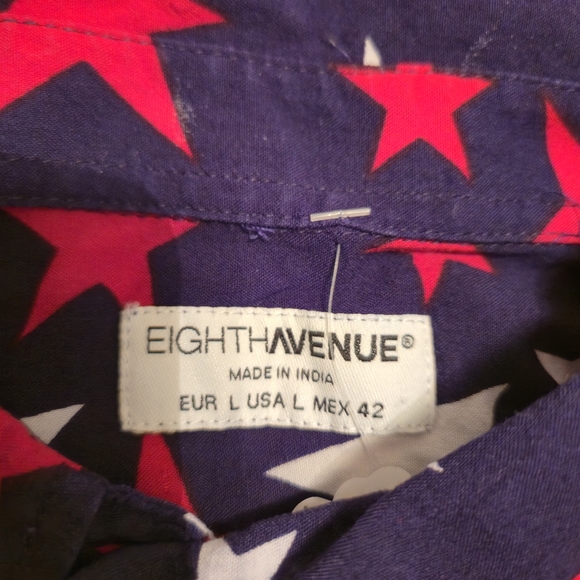 EIGTH AVENUE Mens Casual Red White And Blue Stars Button Down Shirt Size Large - Picture 8 of 10